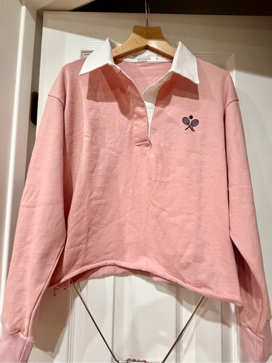 Stateside Tops - Stateside Dusty Pink Cropped Top with Contrast Collar Accent 100% Cotton